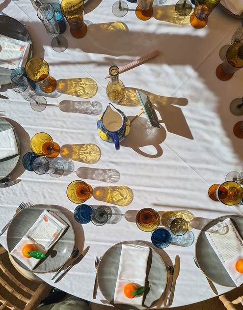 Wedding with coloured glassware